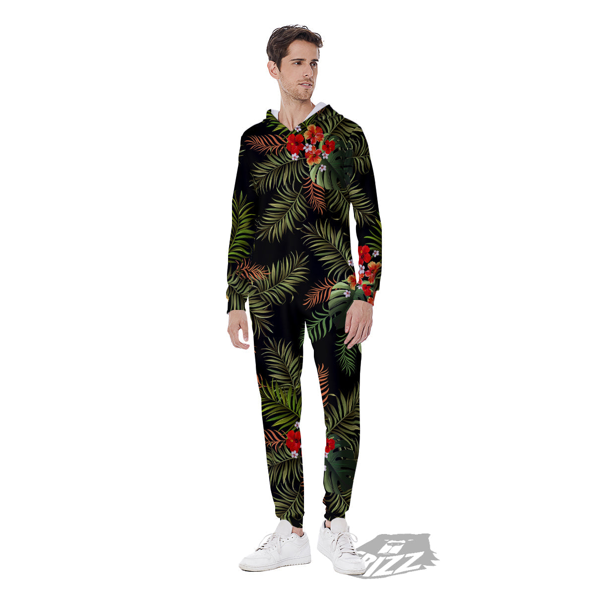 Tropical Black Hawaii Print Pattern Men's Jumpsuit-grizzshop