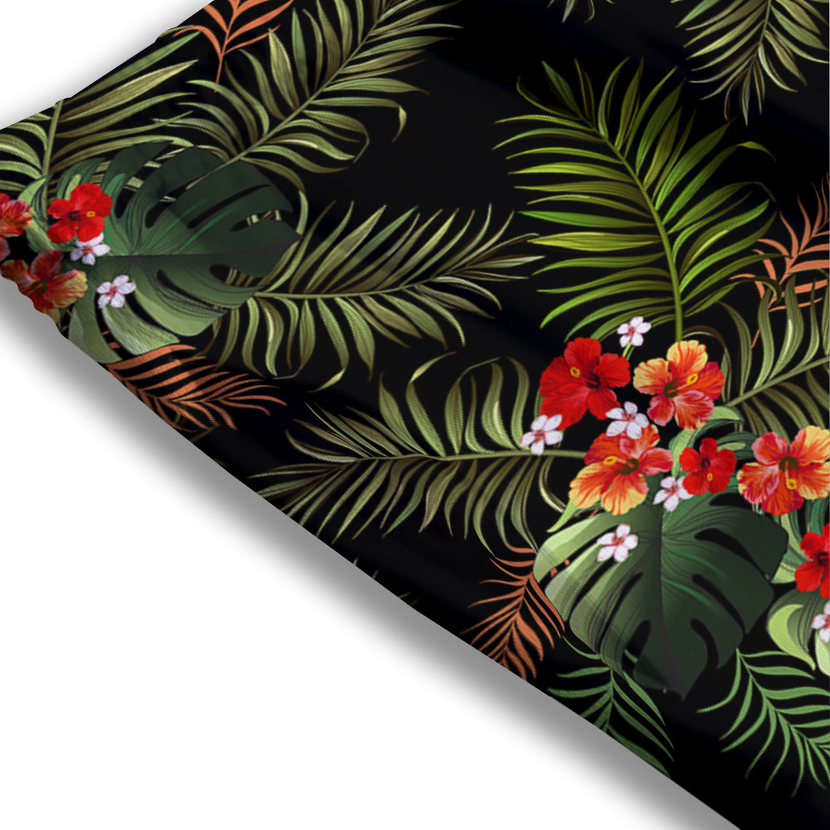Tropical Black Hawaii Print Pattern Mesh Shorts