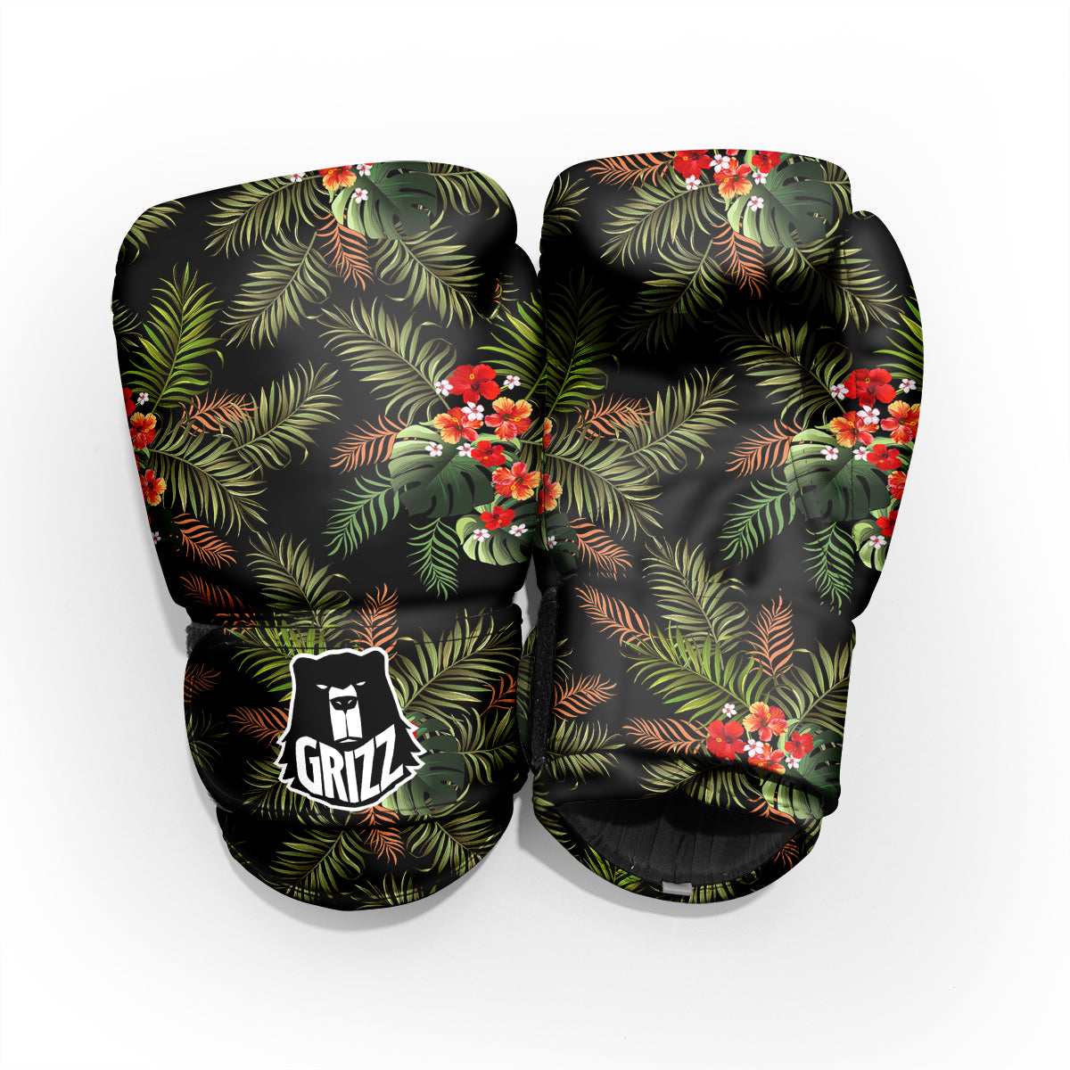 Tropical Black Hawaii Print Pattern Sparring Gloves-grizzshop