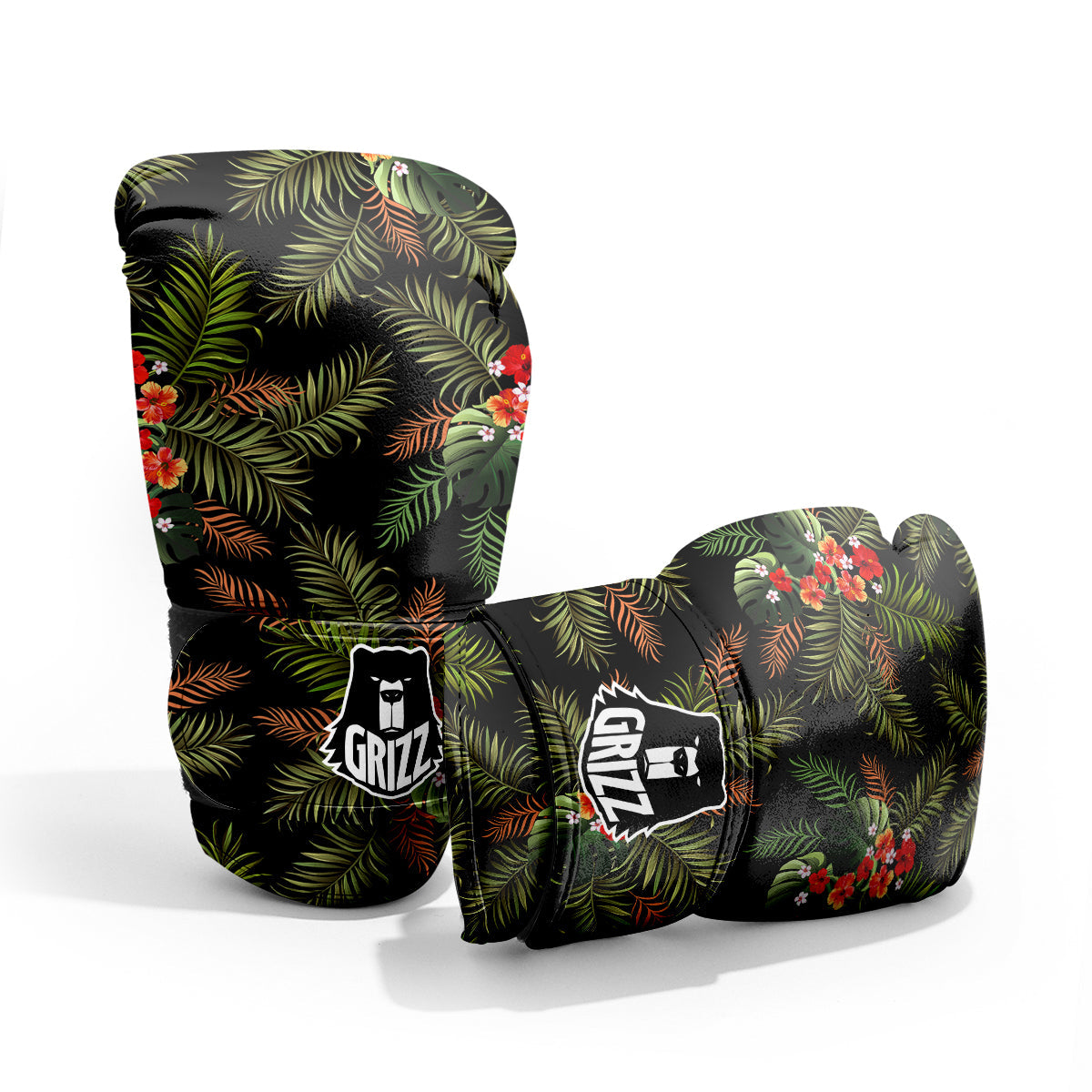 Tropical Black Hawaii Print Pattern Sparring Gloves-grizzshop