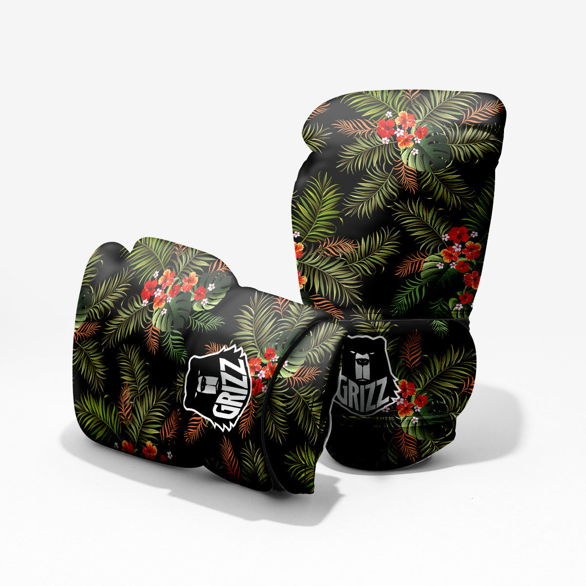Tropical Black Hawaii Print Pattern Sparring Gloves-grizzshop