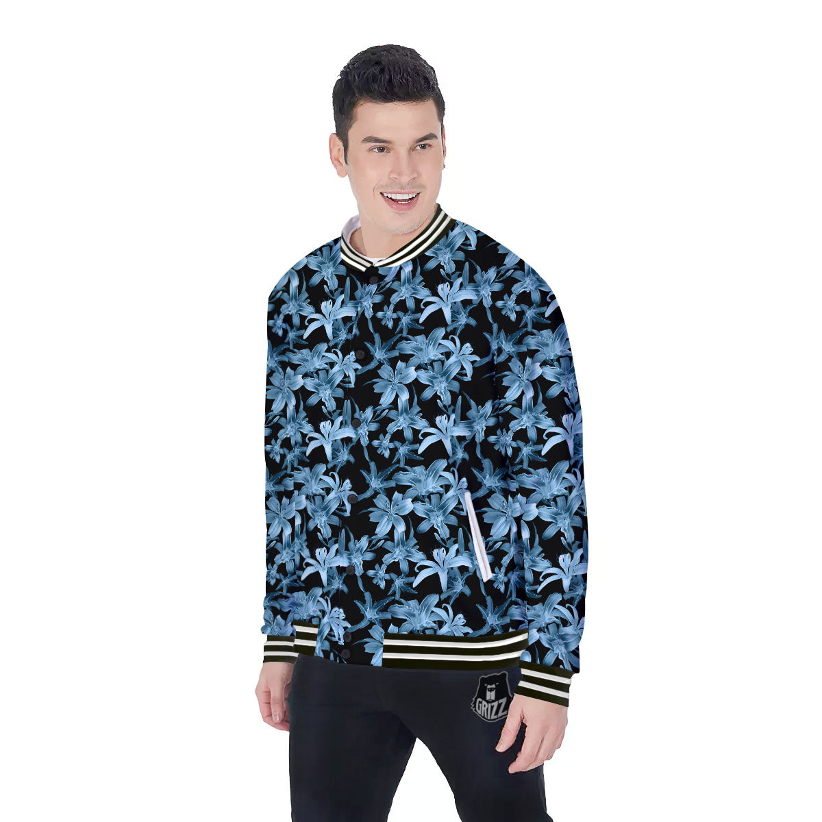 Tropical Blossom Blue Print Pattern Baseball Jacket-grizzshop