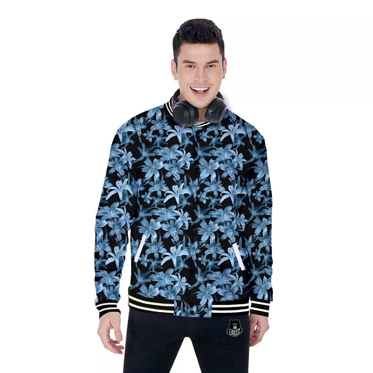 Tropical Blossom Blue Print Pattern Baseball Jacket-grizzshop