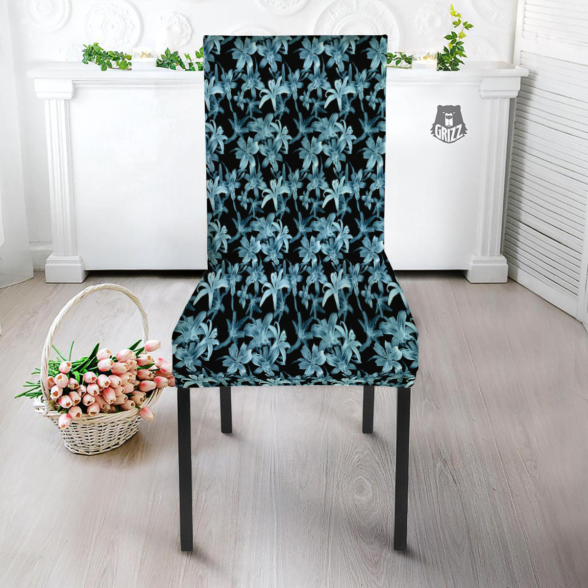 Tropical Blossom Blue Print Pattern Dining Chair Slipcover-grizzshop