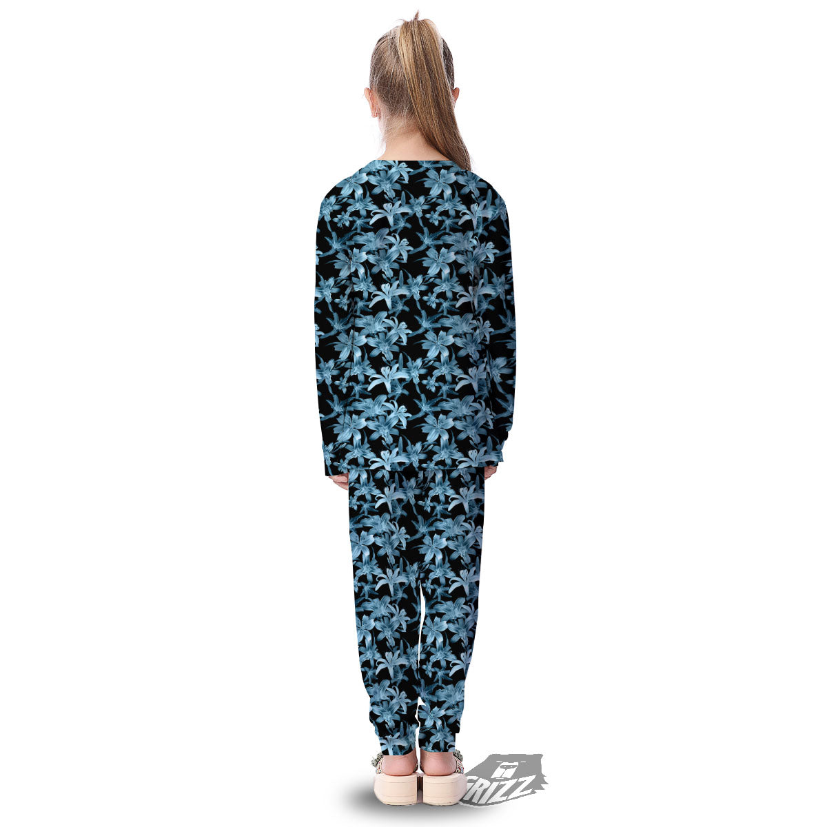 Tropical Blossom Blue Print Pattern Kid's Pajamas-grizzshop