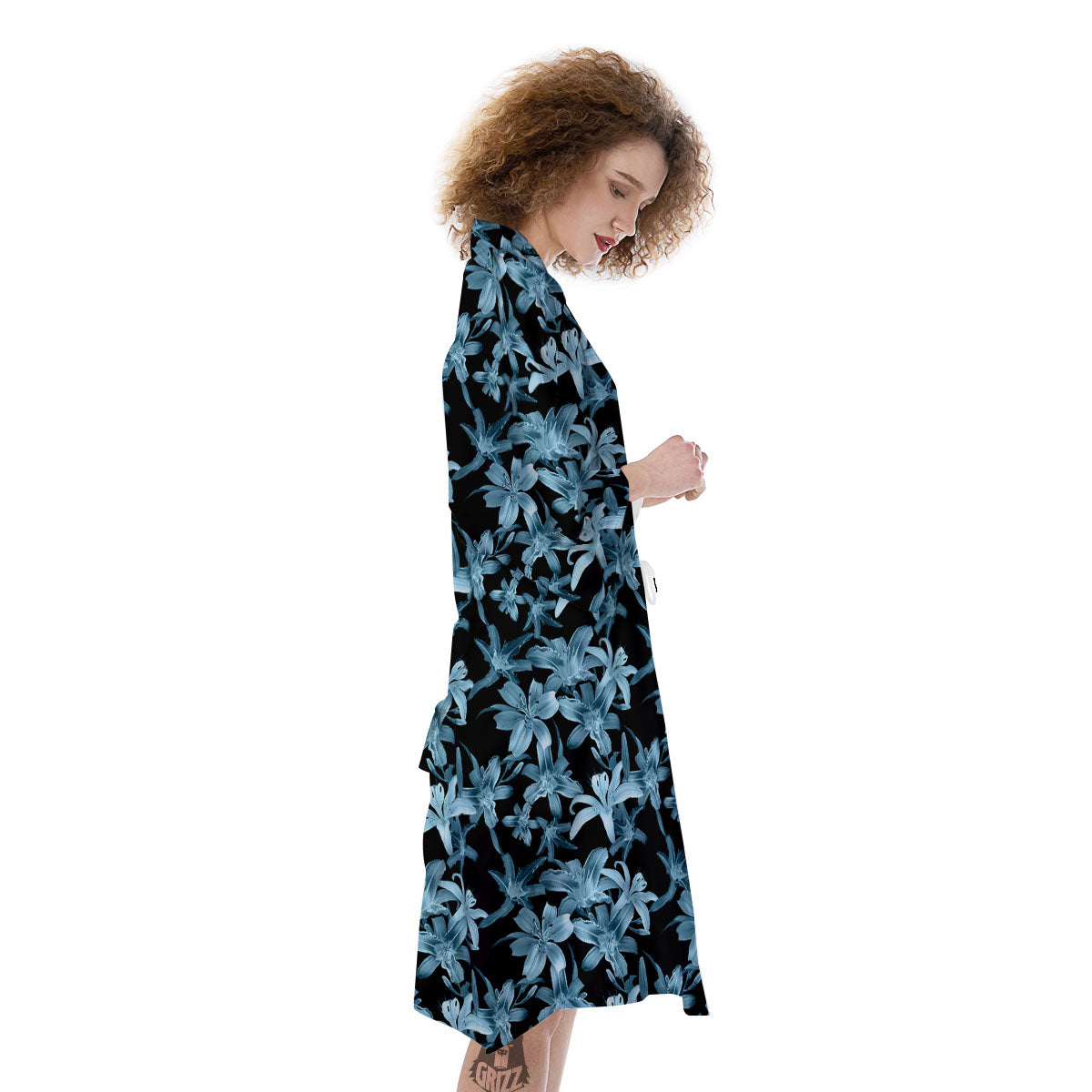 Tropical Blossom Blue Print Pattern Kimono-grizzshop