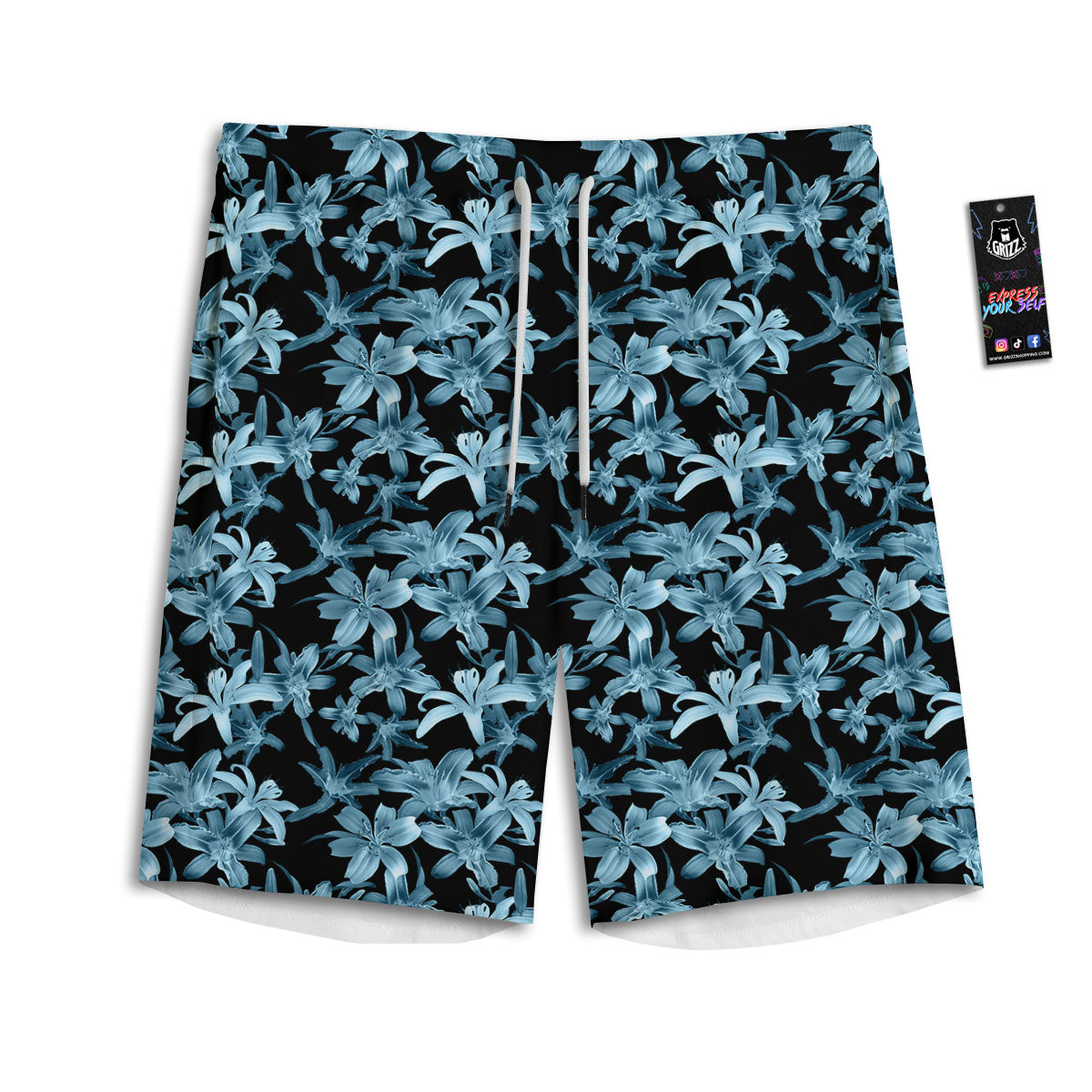 Tropical Blossom Blue Print Pattern Men's Athletic Shorts