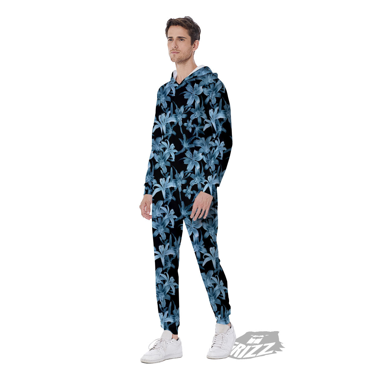 Tropical Blossom Blue Print Pattern Men's Jumpsuit-grizzshop