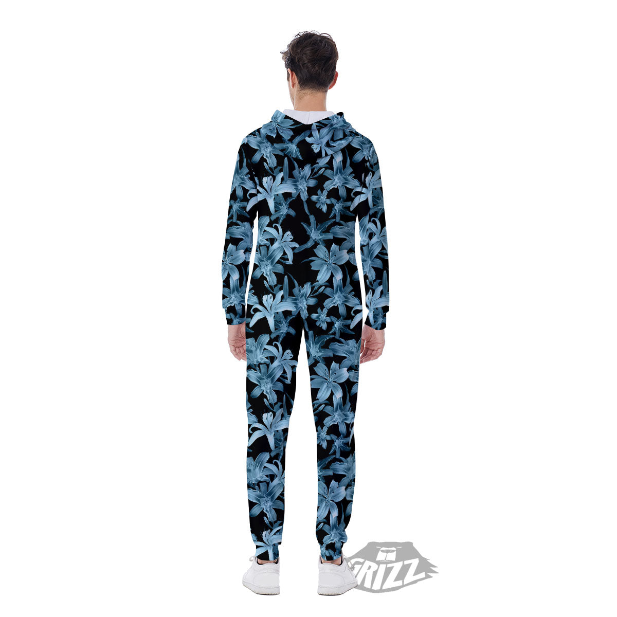 Tropical Blossom Blue Print Pattern Men's Jumpsuit-grizzshop