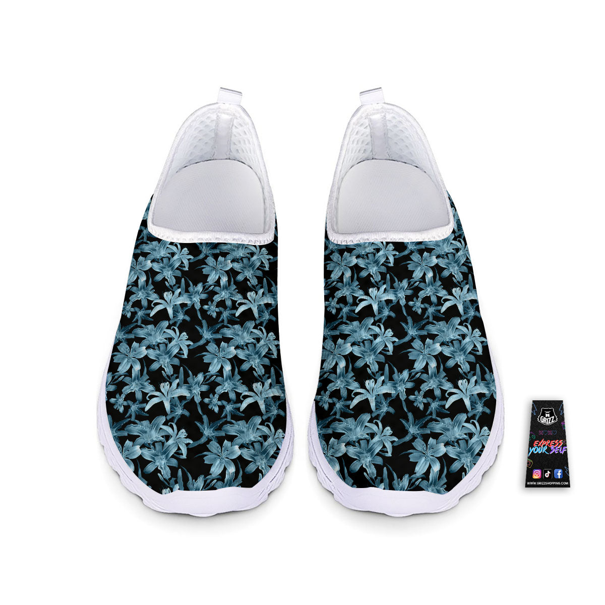 Tropical Blossom Blue Print Pattern Nurse Shoes-grizzshop