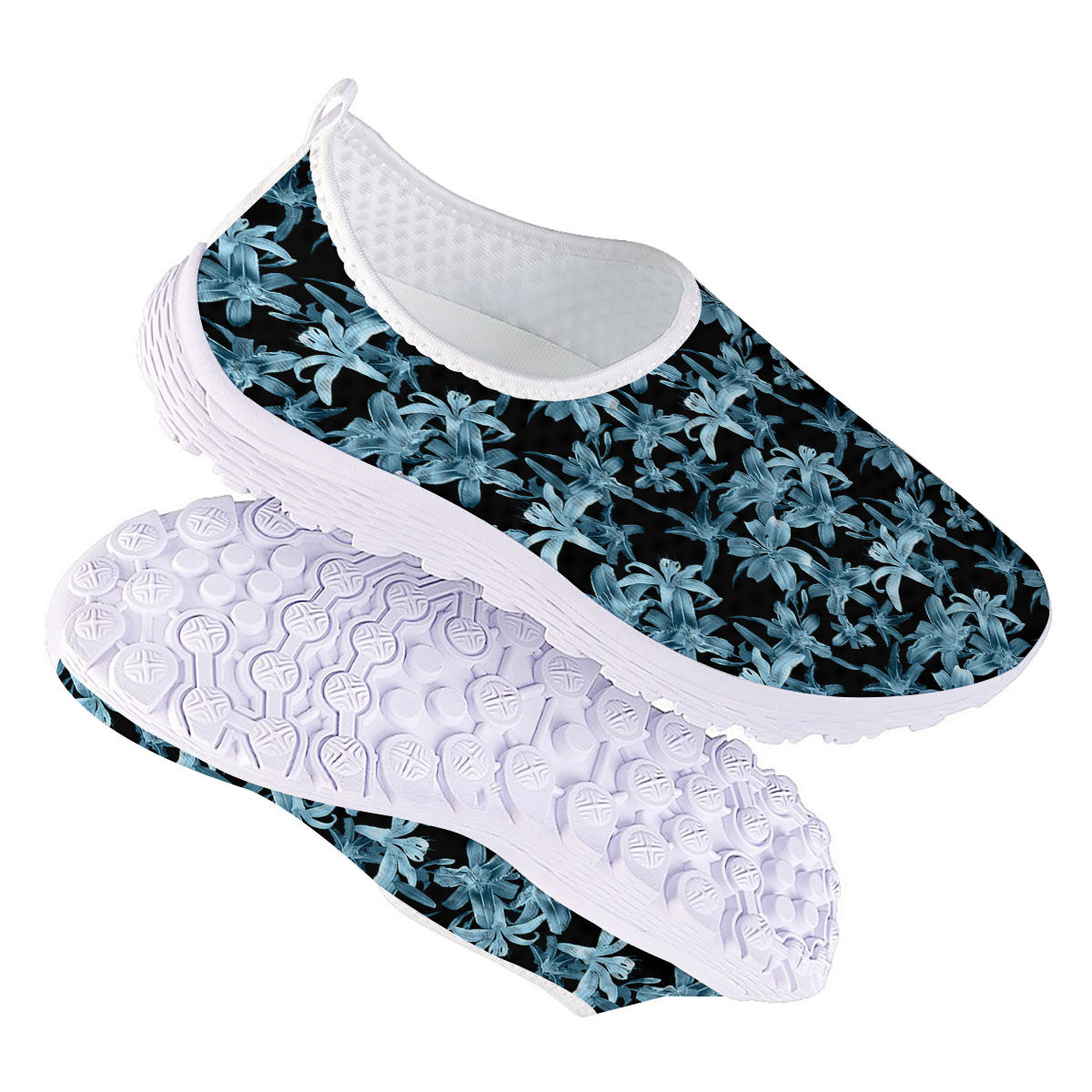 Tropical Blossom Blue Print Pattern Nurse Shoes-grizzshop