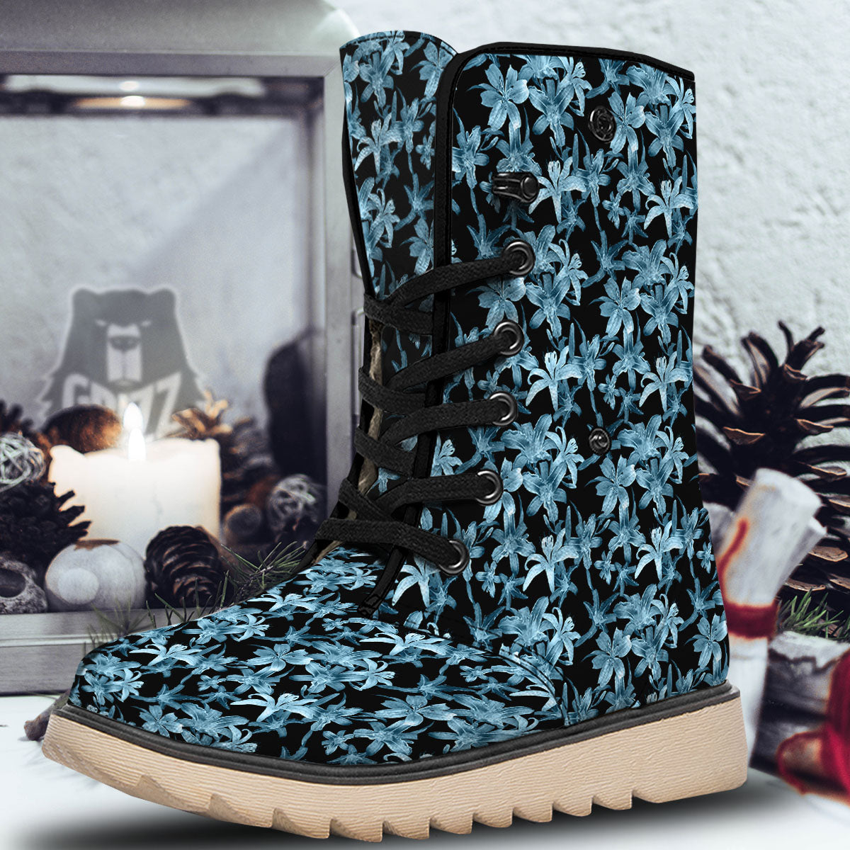 Tropical Blossom Blue Print Pattern Snow Boots-grizzshop