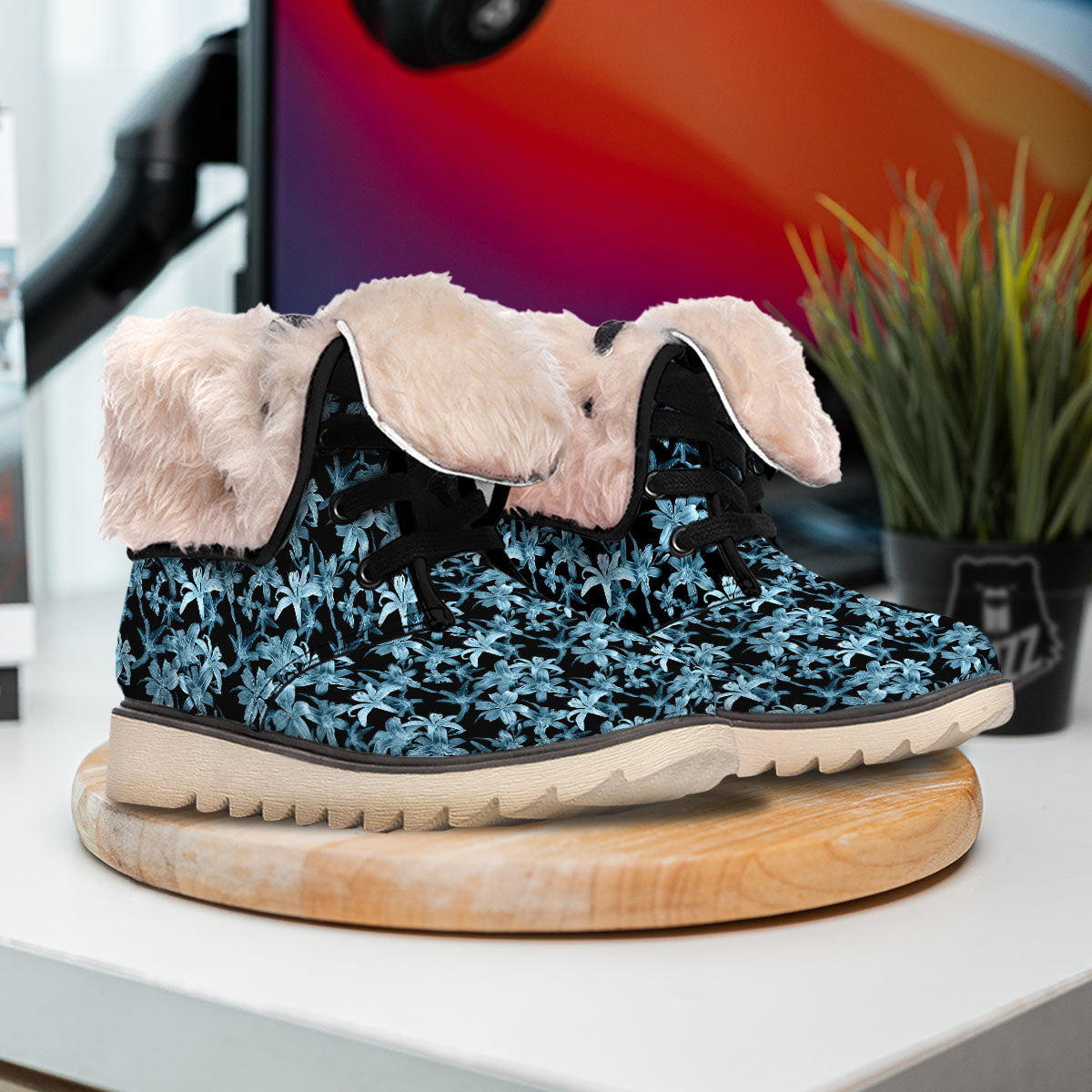 Tropical Blossom Blue Print Pattern Snow Boots-grizzshop