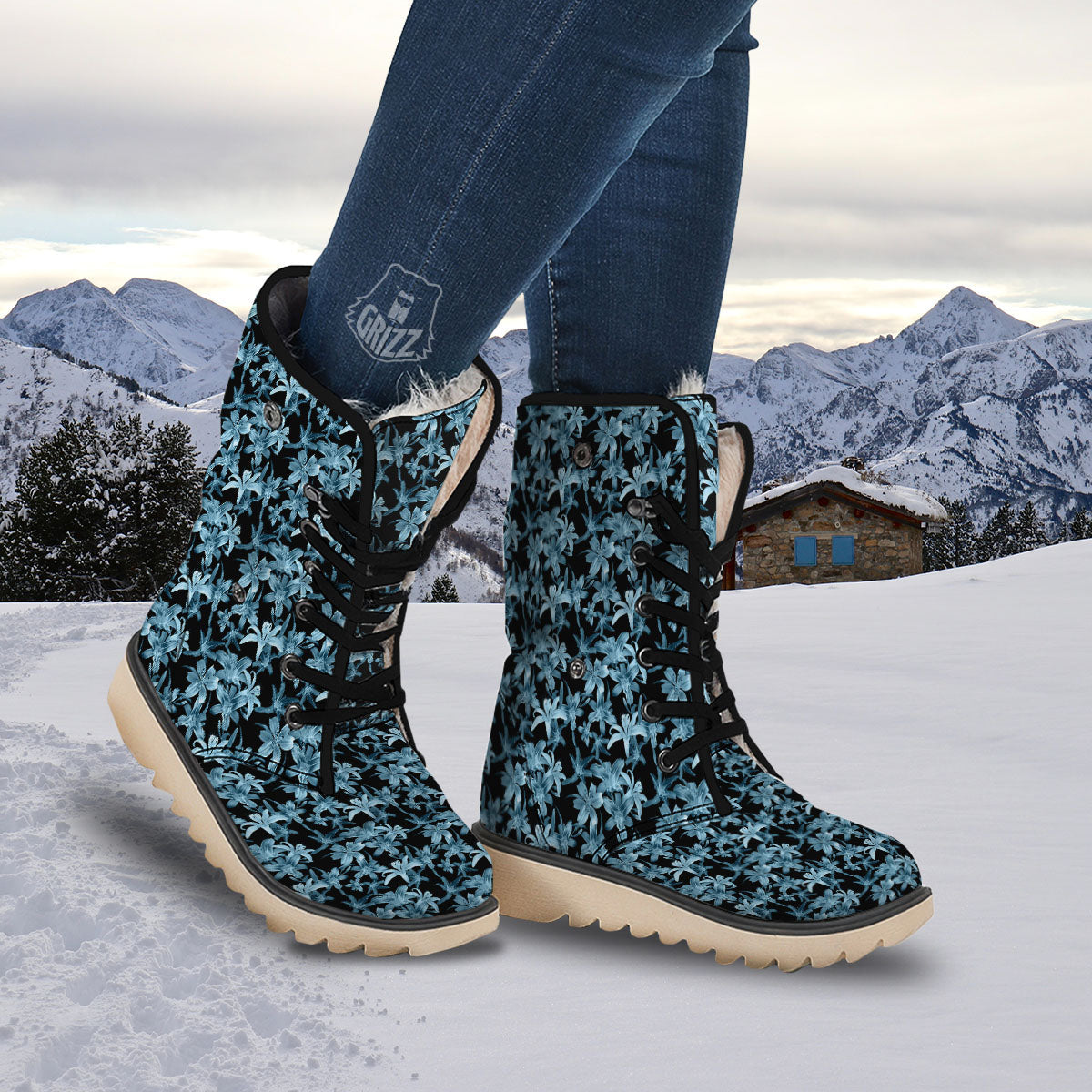 Tropical Blossom Blue Print Pattern Snow Boots-grizzshop