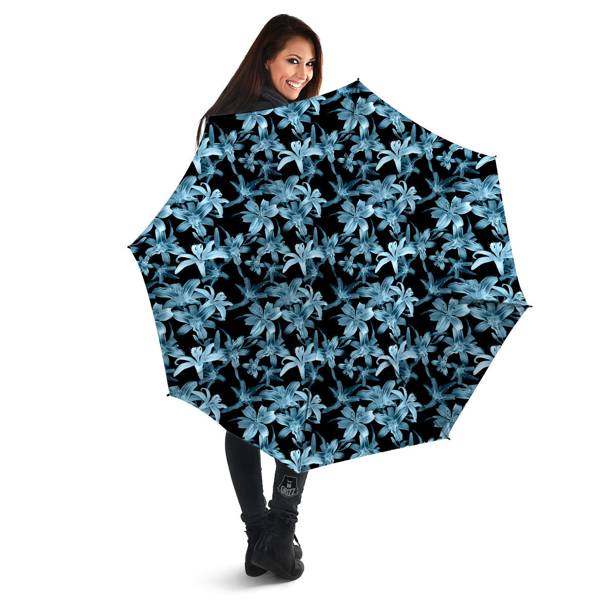 Tropical Blossom Blue Print Pattern Umbrella-grizzshop