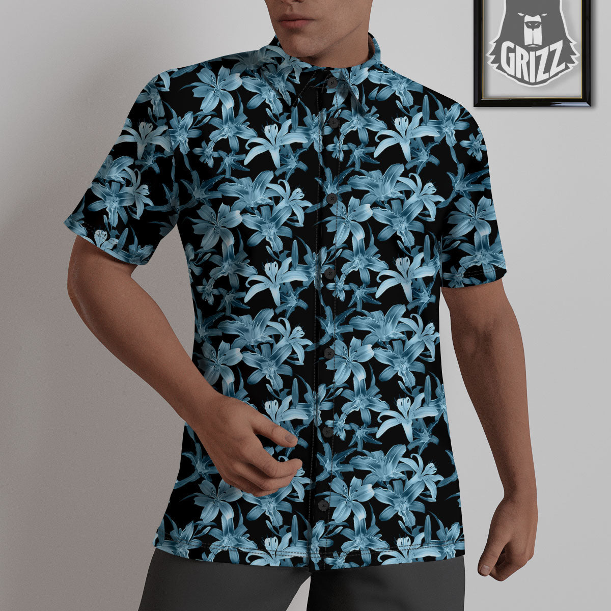 Tropical Blossom Blue Print Pattern Untucked Shirts-grizzshop
