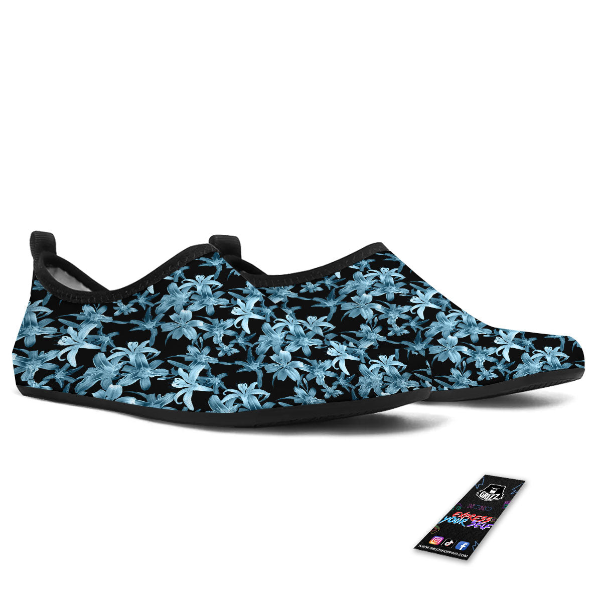Tropical Blossom Blue Print Pattern Water Shoes-grizzshop