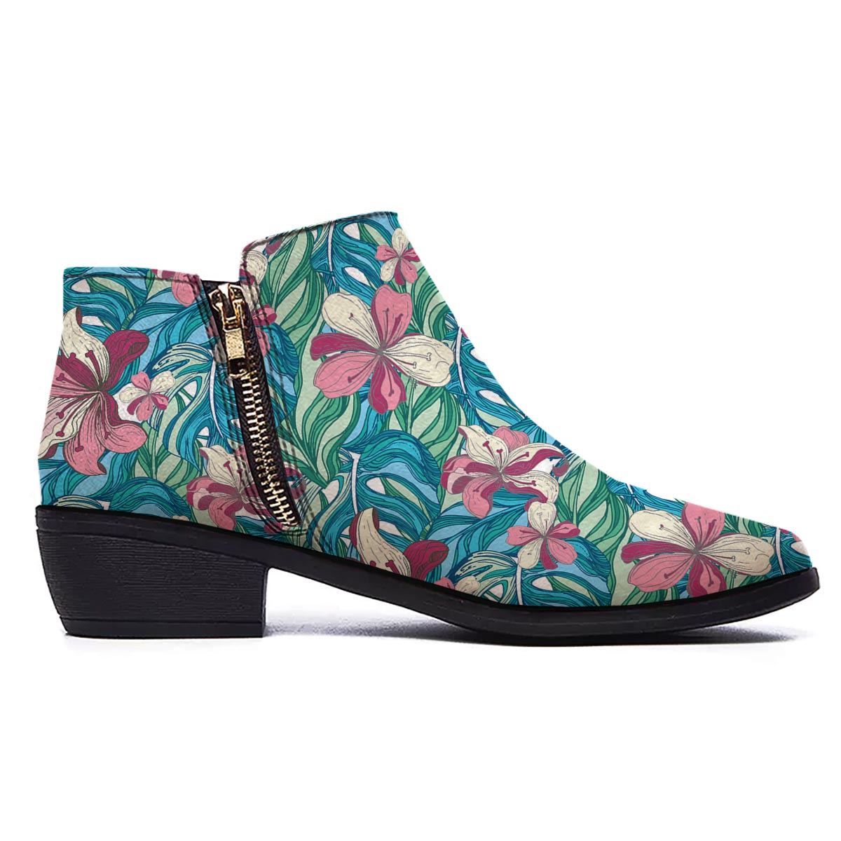 Tropical Blossom Teal Pink Print Pattern Ankle Boots-grizzshop