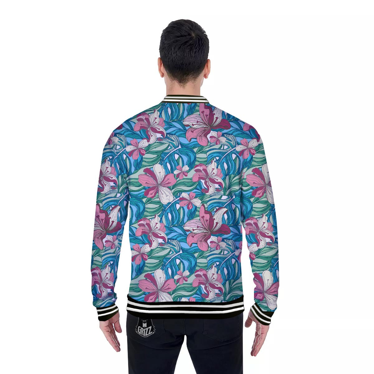 Tropical Blossom Teal Pink Print Pattern Baseball Jacket-grizzshop