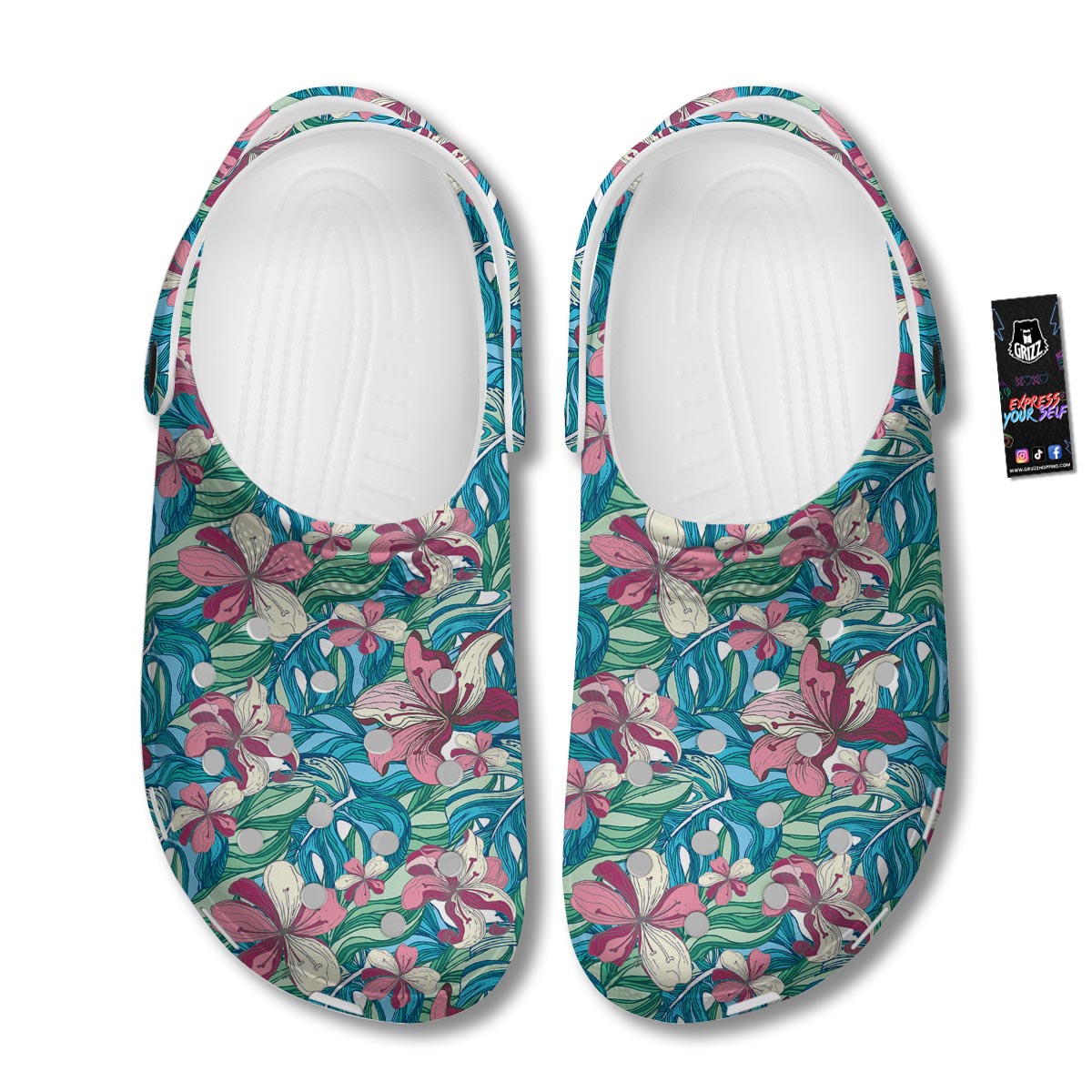 Tropical Blossom Teal Pink Print Pattern Clog-grizzshop