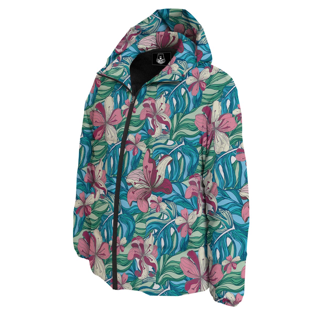 Tropical Blossom Teal Pink Print Pattern Down Jacket-grizzshop
