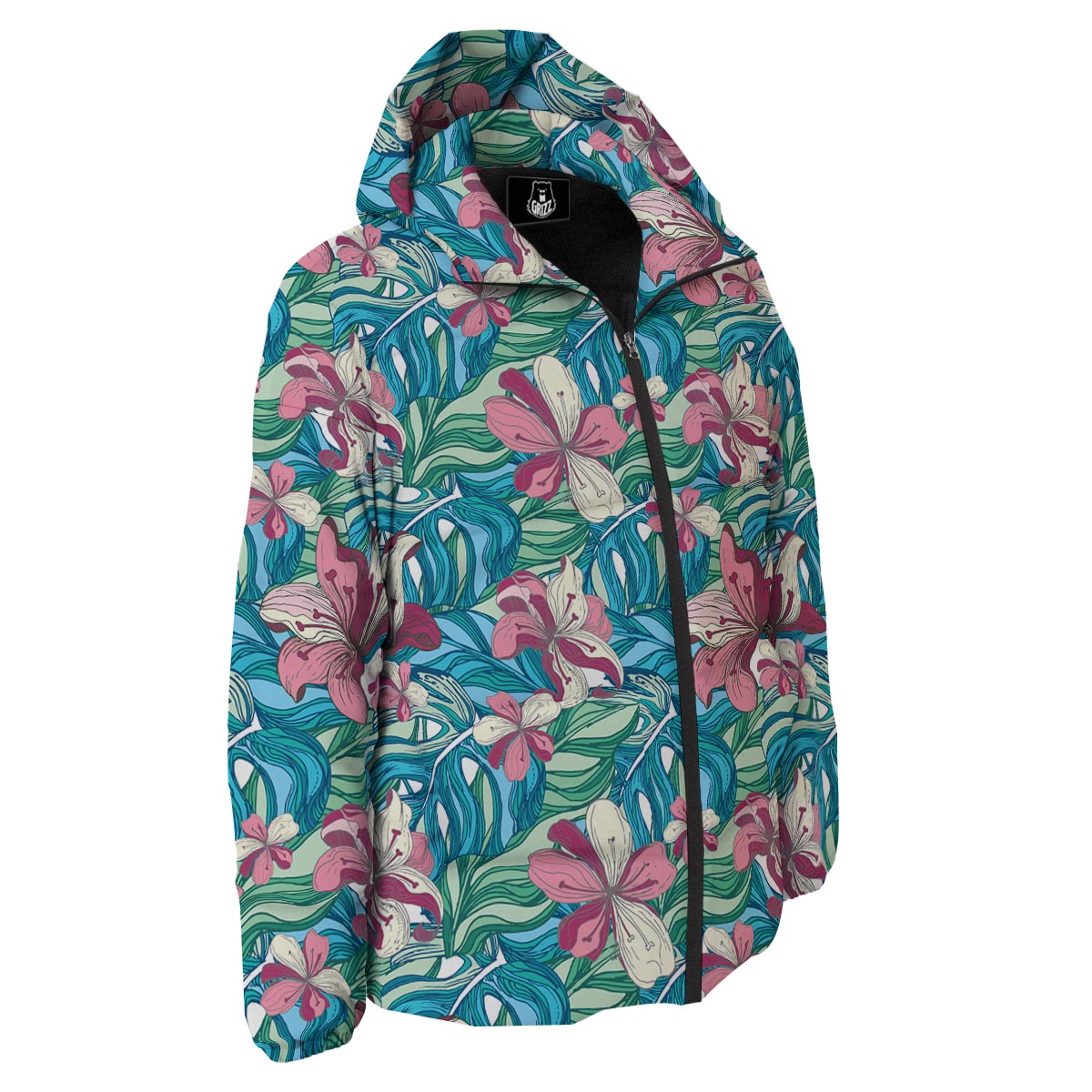 Tropical Blossom Teal Pink Print Pattern Down Jacket-grizzshop