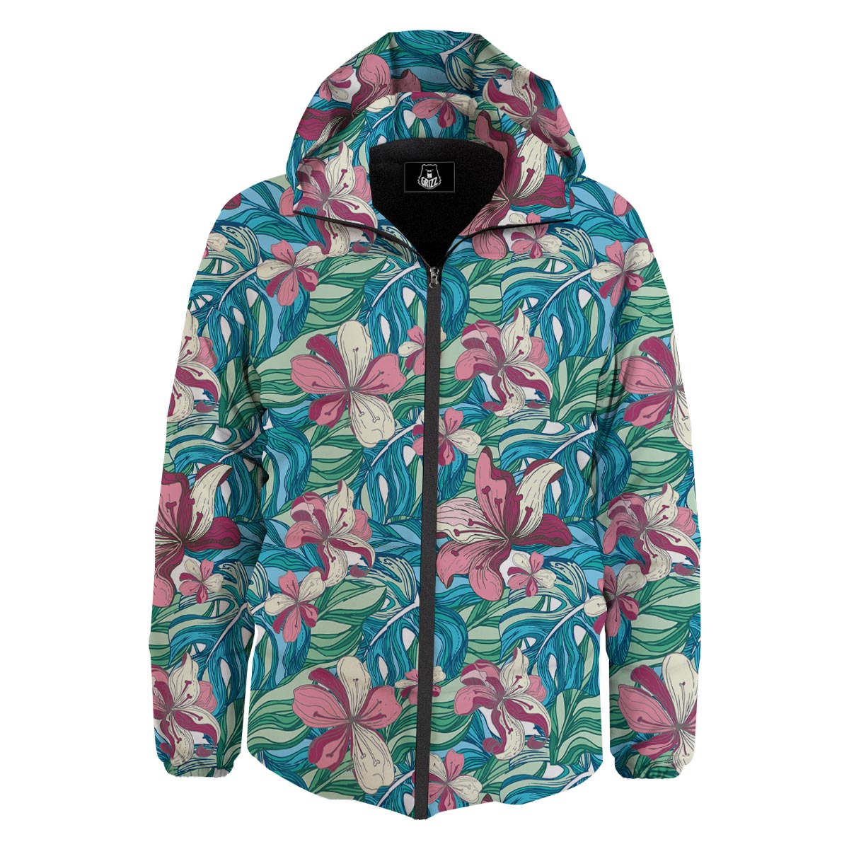 Tropical Blossom Teal Pink Print Pattern Down Jacket-grizzshop