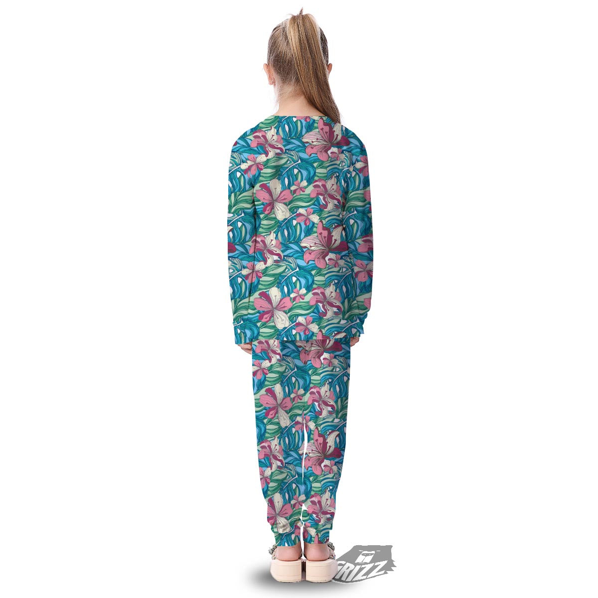 Tropical Blossom Teal Pink Print Pattern Kid's Pajamas-grizzshop