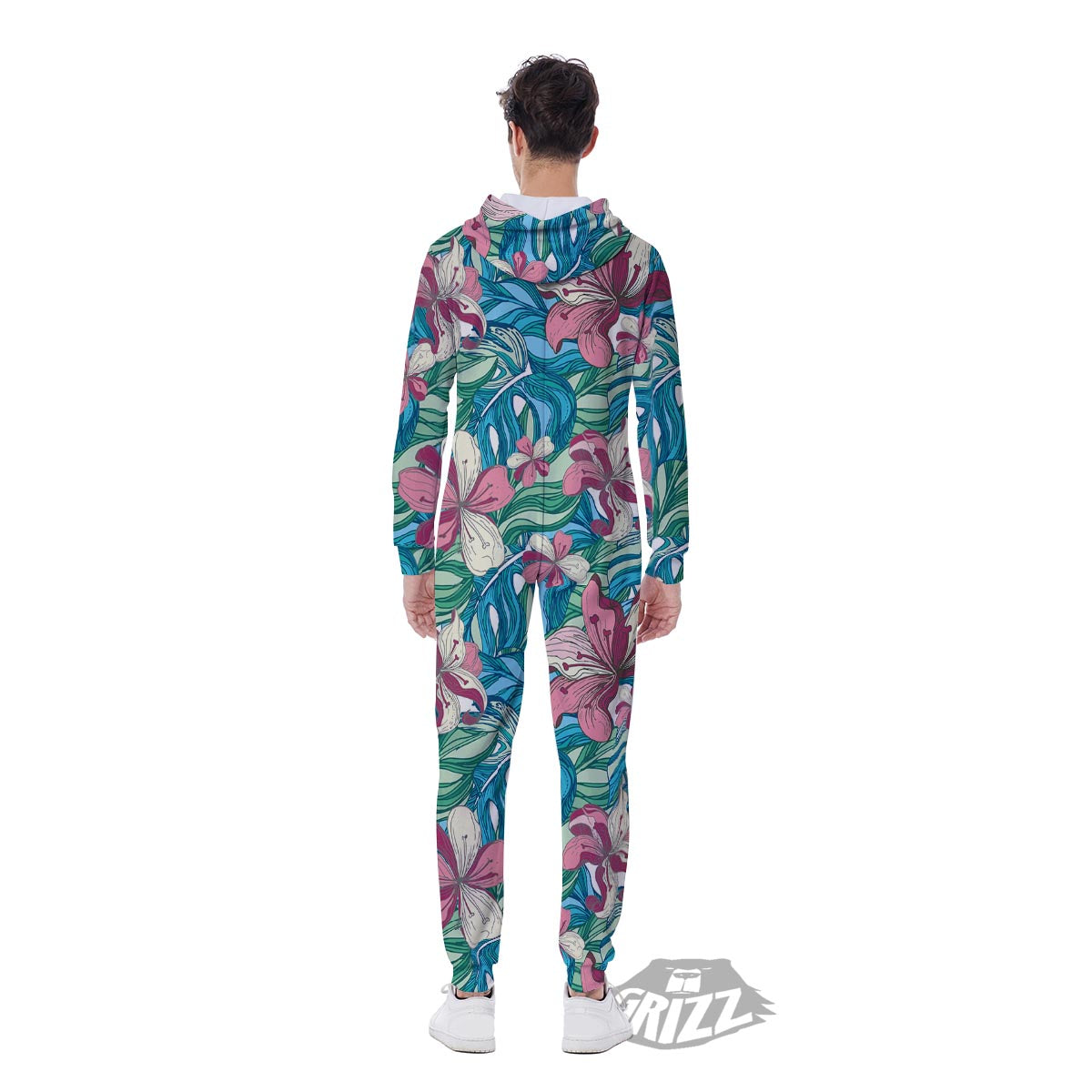 Tropical Blossom Teal Pink Print Pattern Men's Jumpsuit-grizzshop