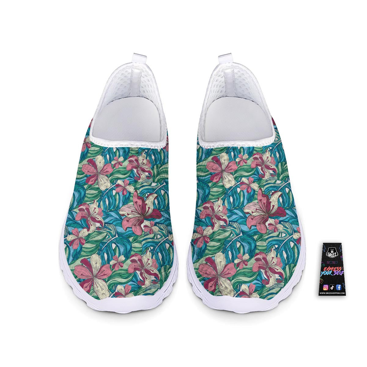 Tropical Blossom Teal Pink Print Pattern Nurse Shoes-grizzshop