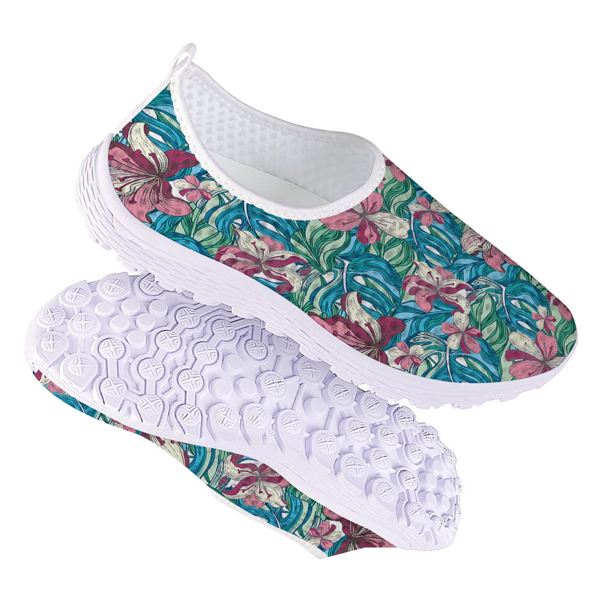 Tropical Blossom Teal Pink Print Pattern Nurse Shoes-grizzshop