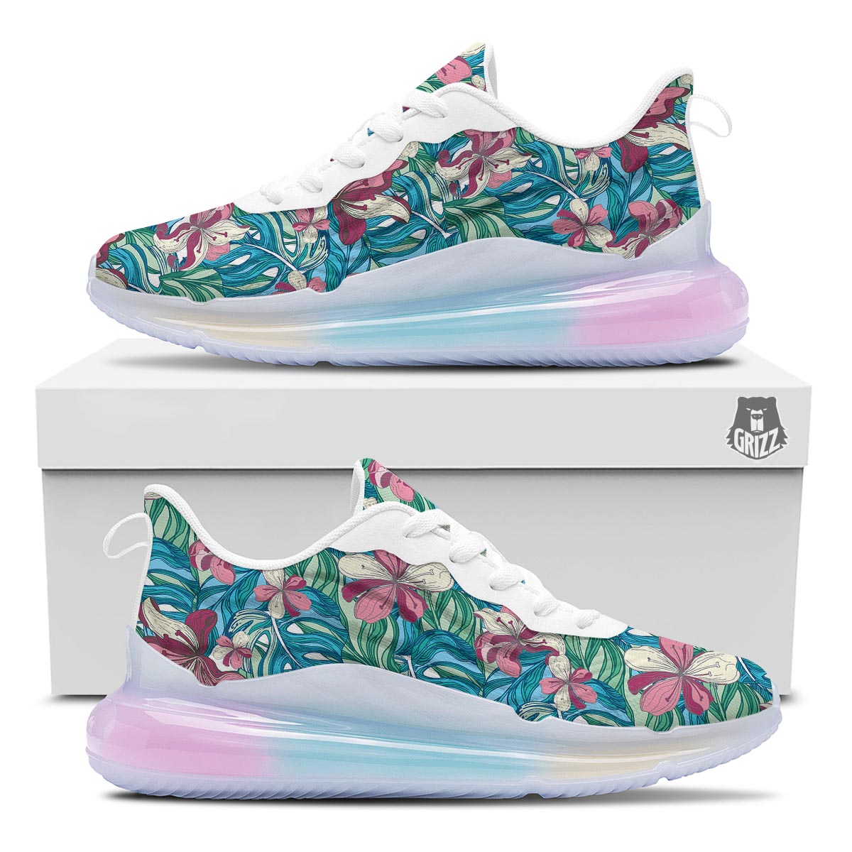 Tropical Blossom Teal Pink Print Pattern Running Sneakers-grizzshop