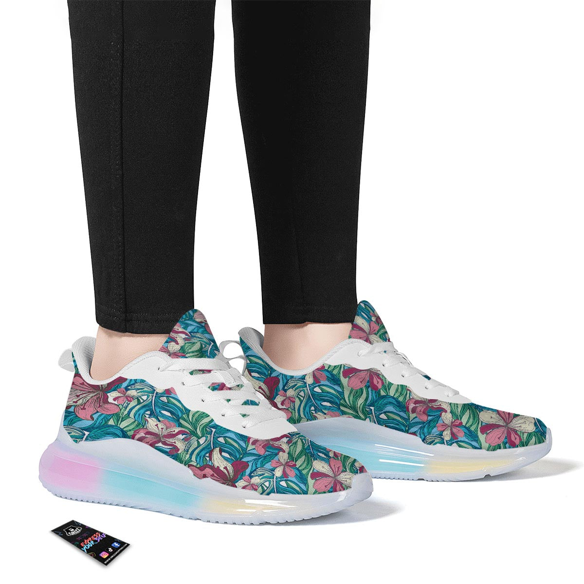 Tropical Blossom Teal Pink Print Pattern Running Sneakers-grizzshop