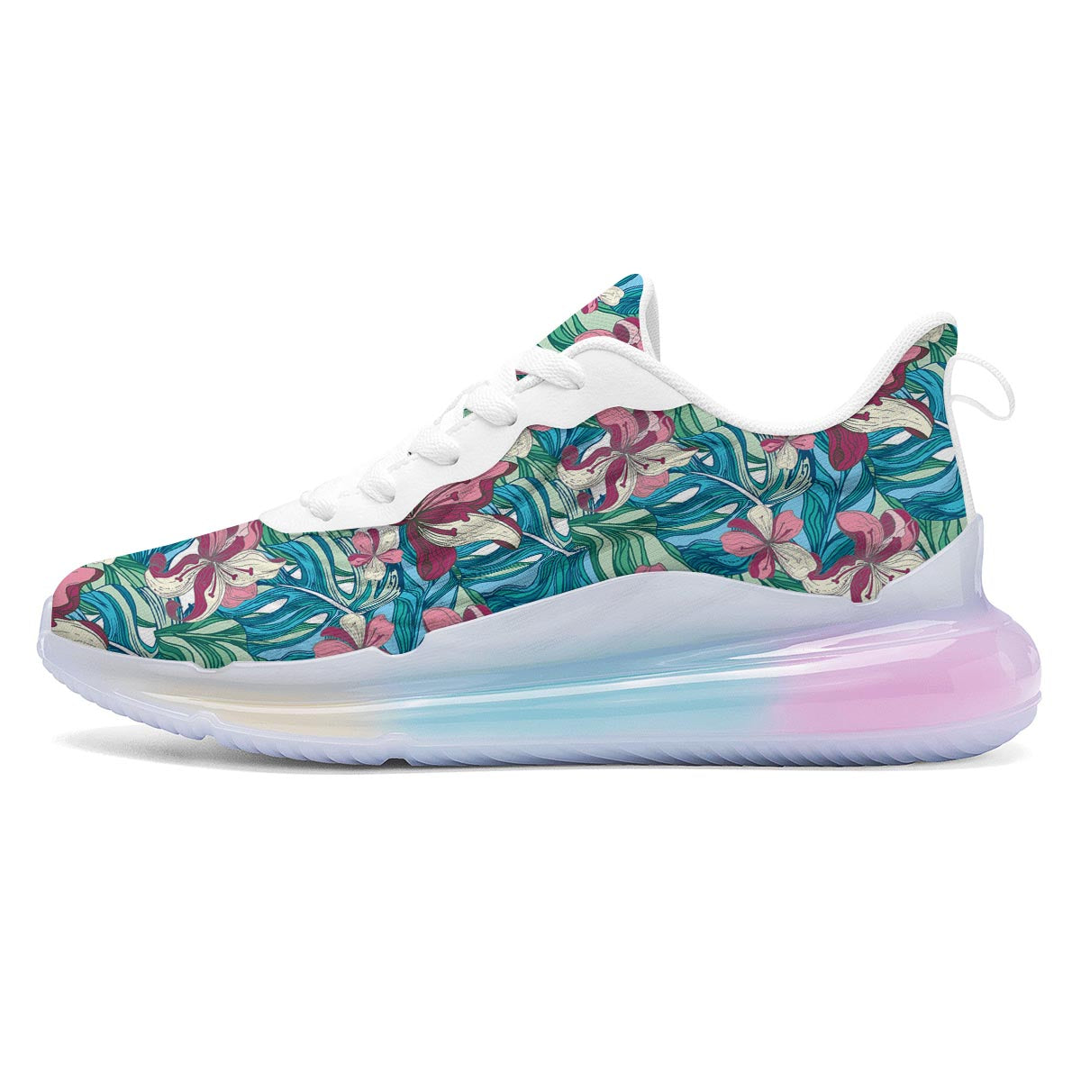 Tropical Blossom Teal Pink Print Pattern Running Sneakers-grizzshop
