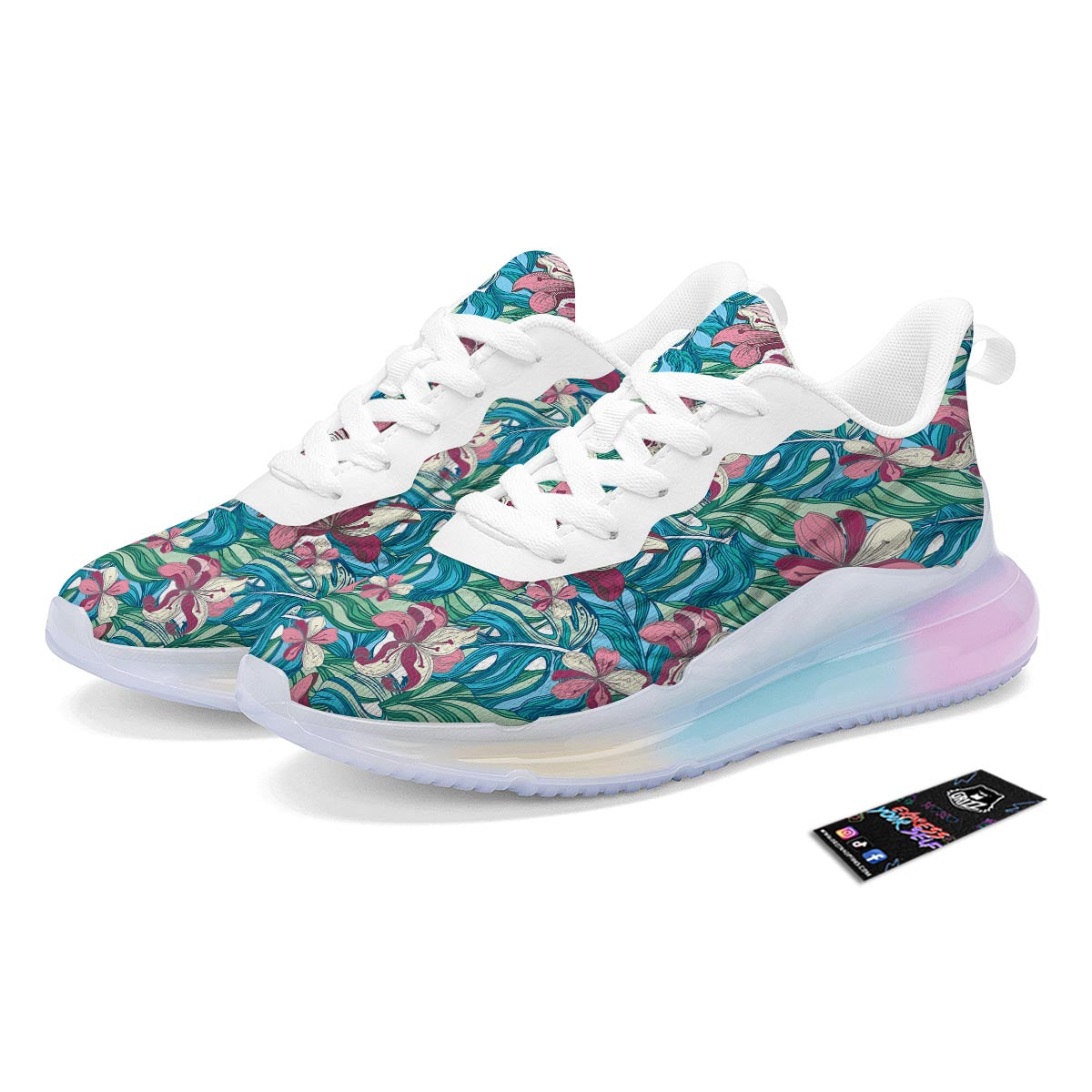 Tropical Blossom Teal Pink Print Pattern Running Sneakers-grizzshop
