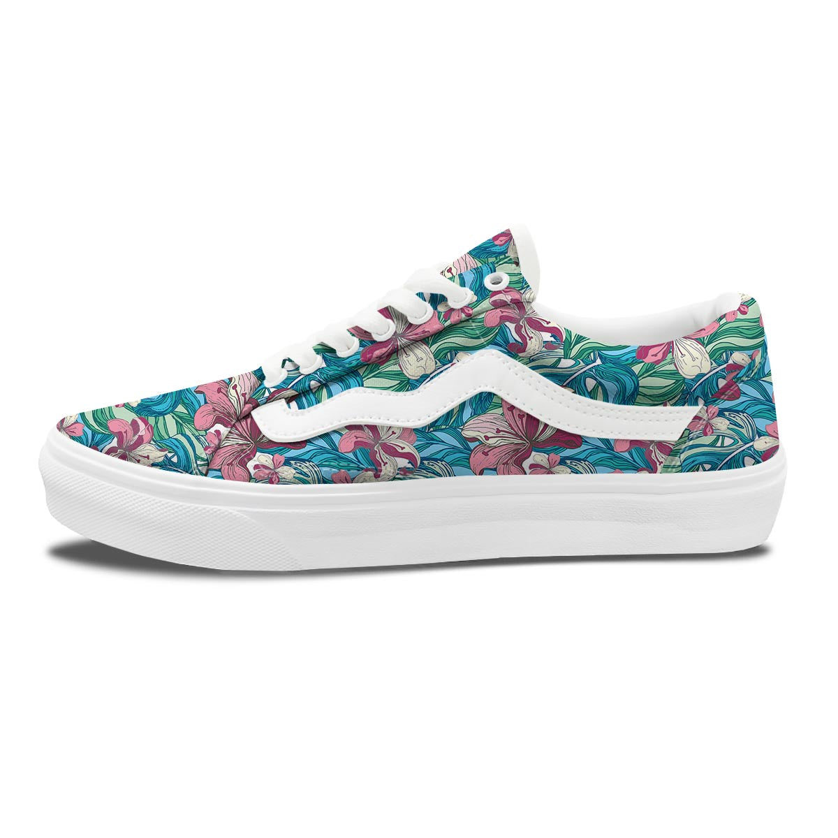 Tropical Blossom Teal Pink Print Pattern Skate Shoes-grizzshop