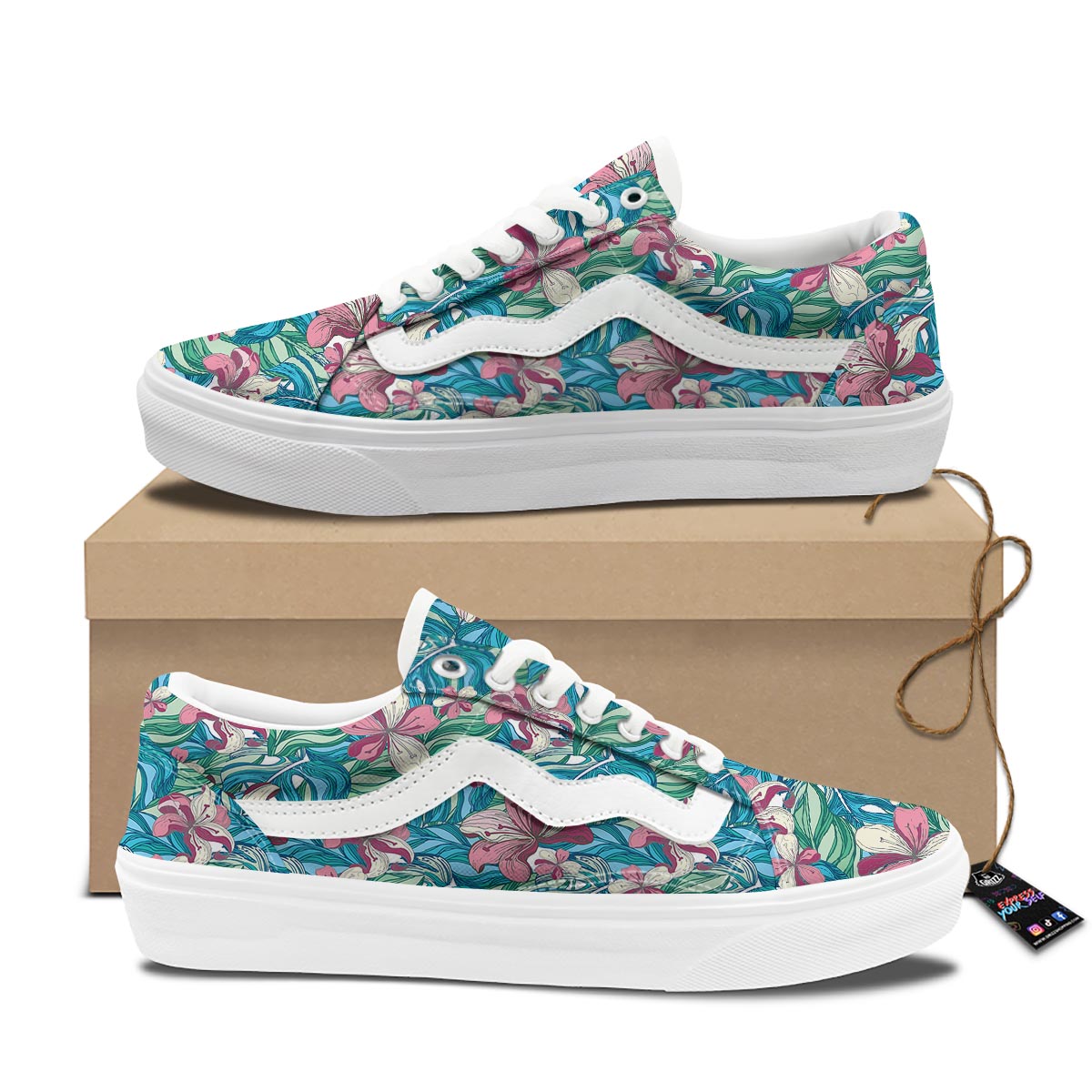 Tropical Blossom Teal Pink Print Pattern Skate Shoes-grizzshop