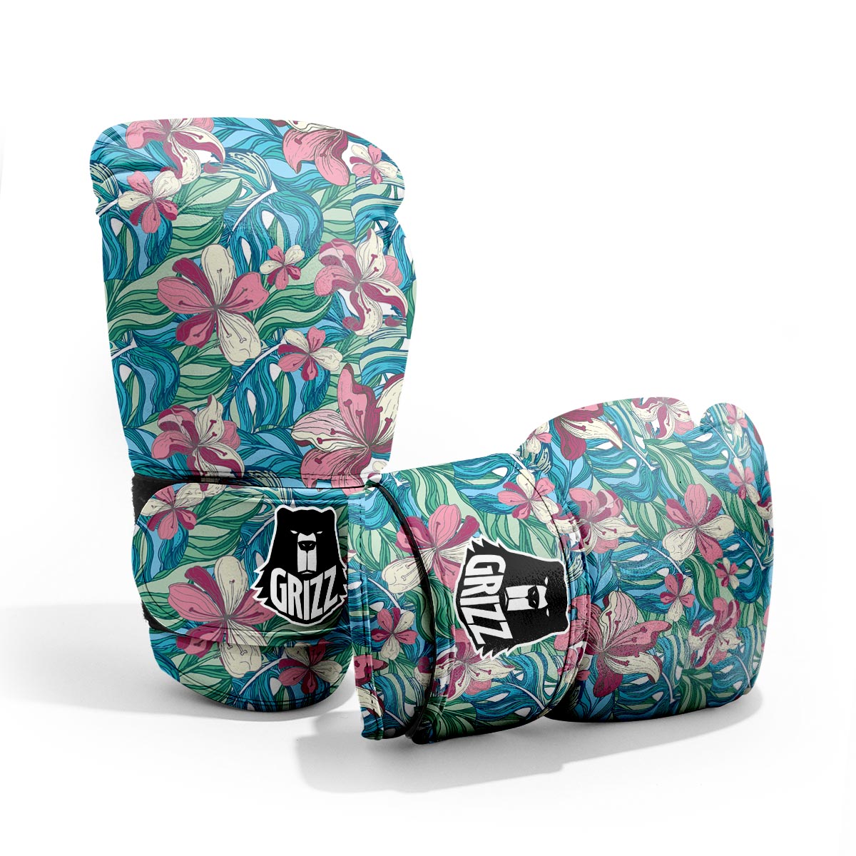 Tropical Blossom Teal Pink Print Pattern Pro Boxing Glove