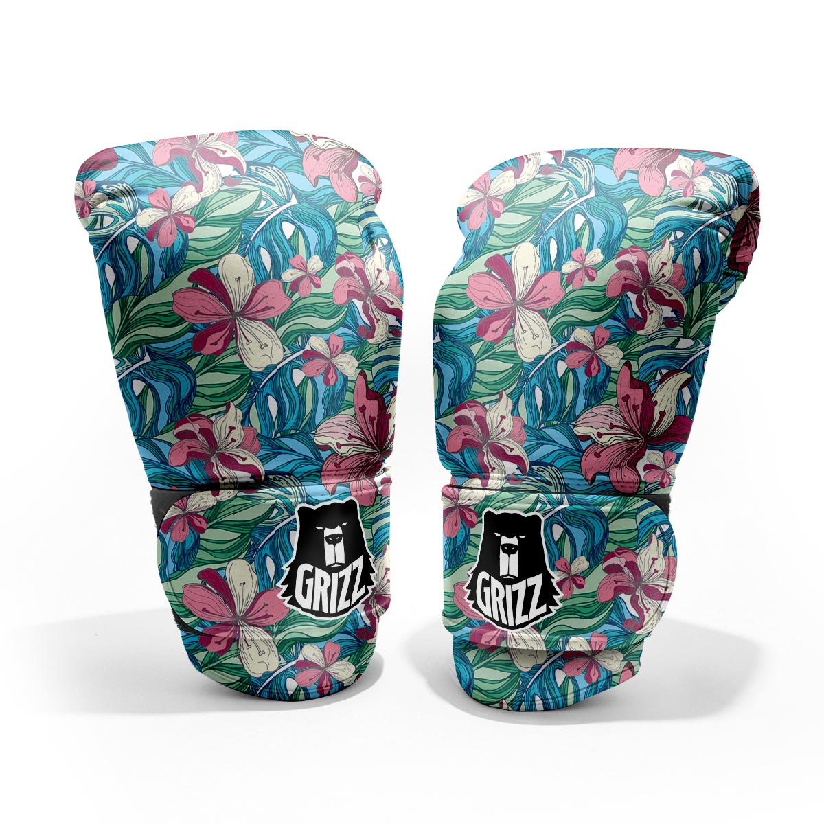 Tropical Blossom Teal Pink Print Pattern Pro Boxing Glove