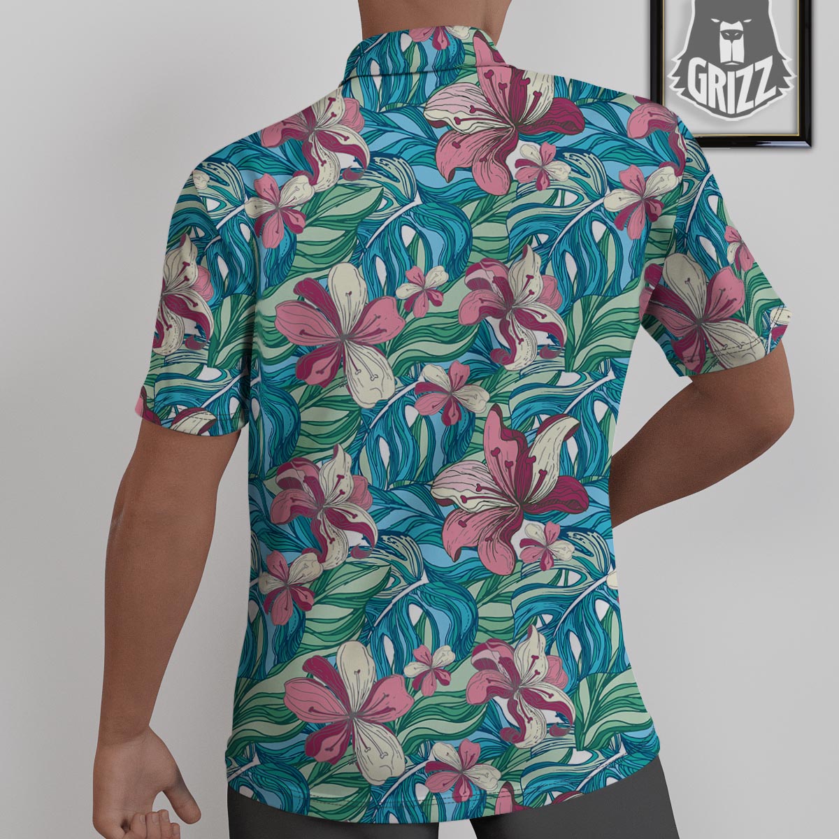 Tropical Blossom Teal Pink Print Pattern Untucked Shirts-grizzshop