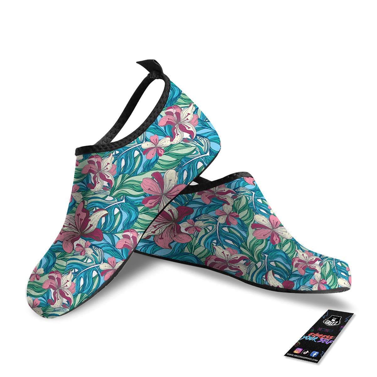 Tropical Blossom Teal Pink Print Pattern Water Shoes-grizzshop