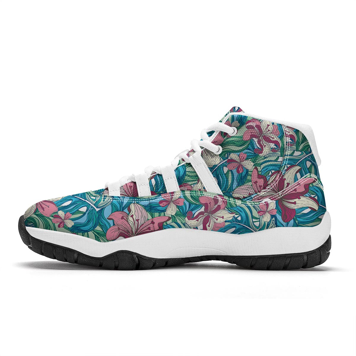 Tropical Blossom Teal Pink Print Pattern White Bball Shoes-grizzshop