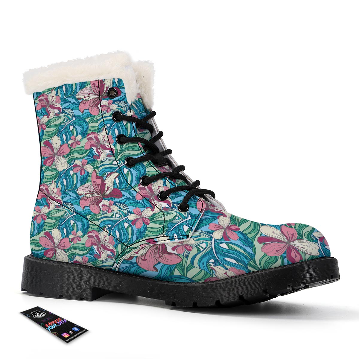 Tropical Blossom Teal Pink Print Pattern Winter Boots-grizzshop