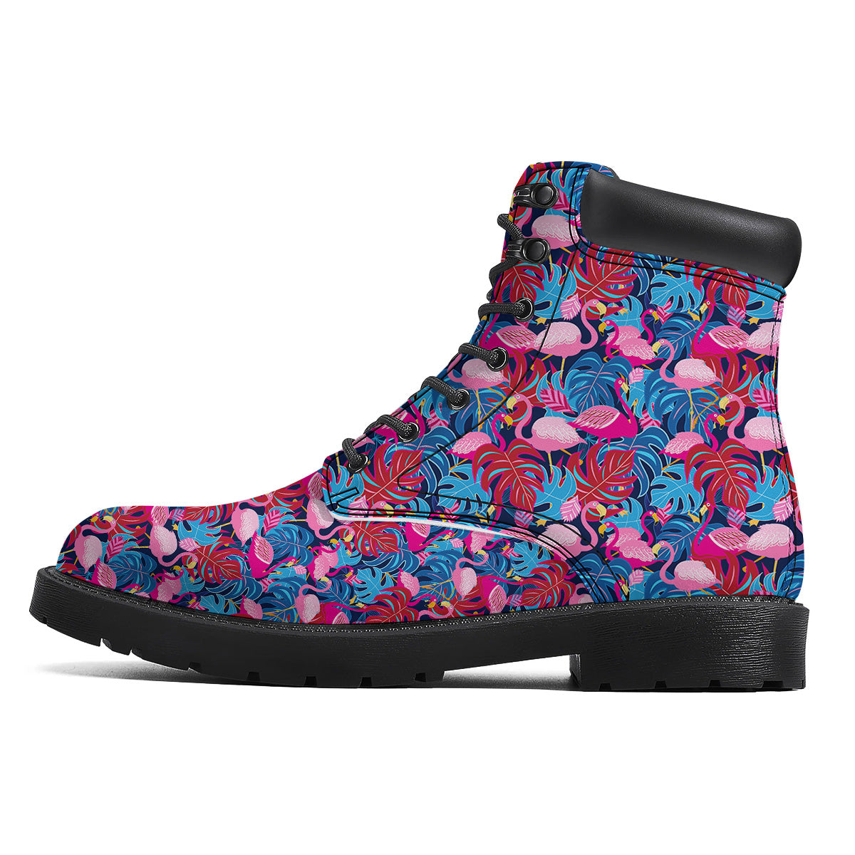 Tropical Blue And Pink Flamingo Print Boots-grizzshop