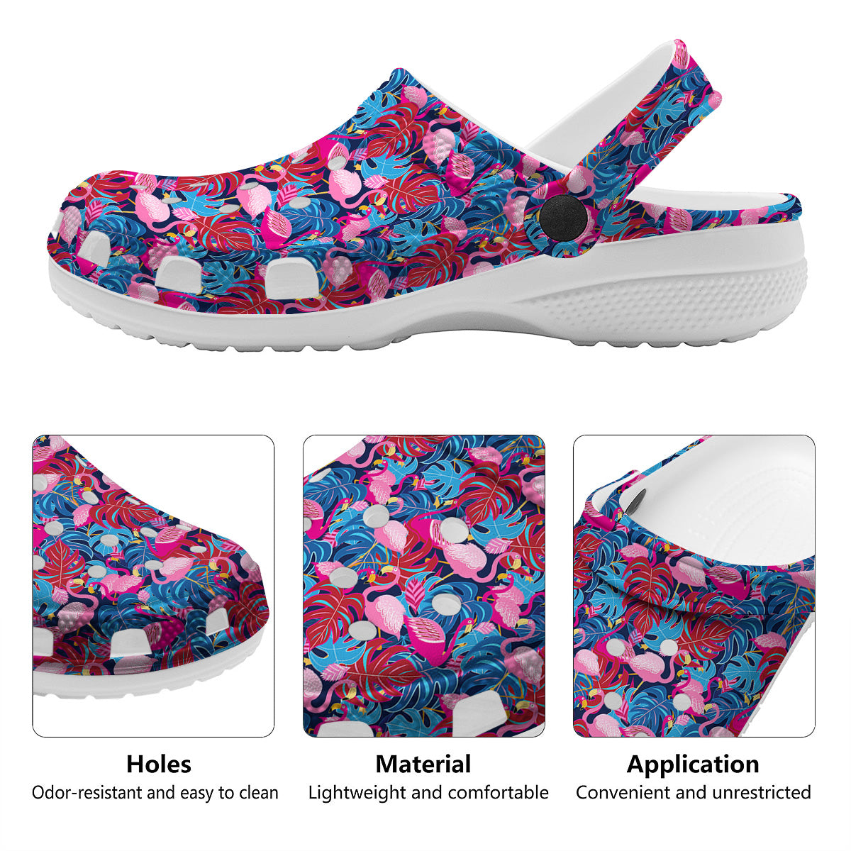 Tropical Blue And Pink Flamingo Print Clog-grizzshop