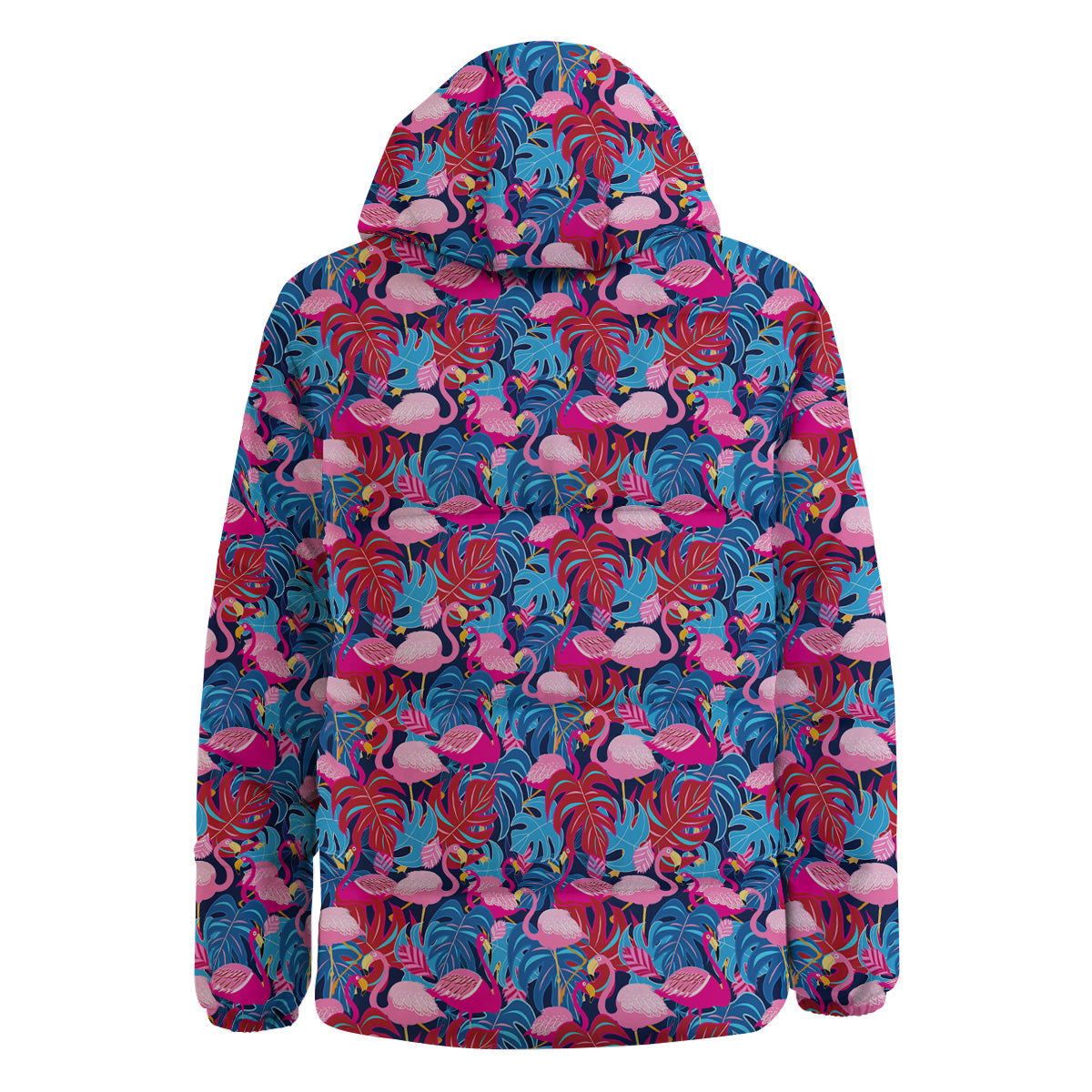 Tropical Blue And Pink Flamingo Print Down Jacket-grizzshop