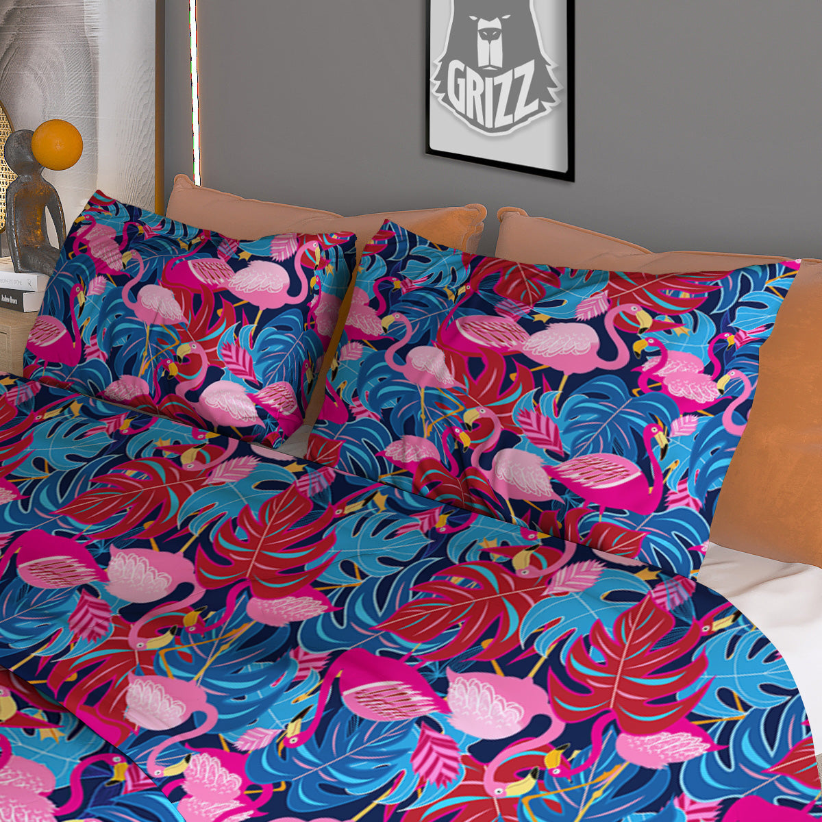 Tropical Blue And Pink Flamingo Print Duvet Cover Bedding Set