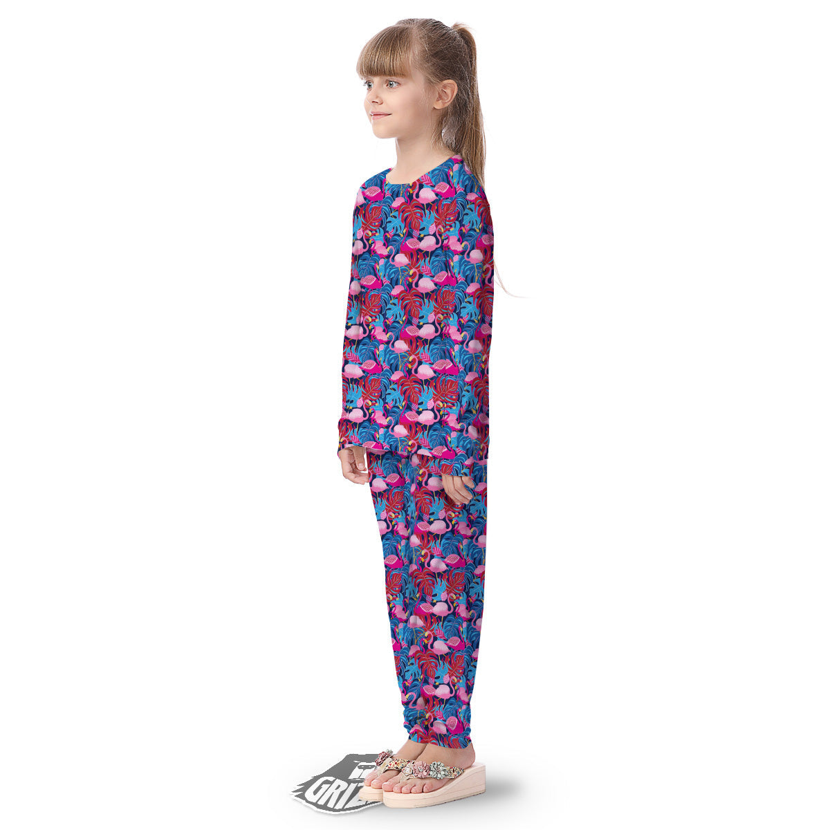 Tropical Blue And Pink Flamingo Print Kid's Pajamas-grizzshop