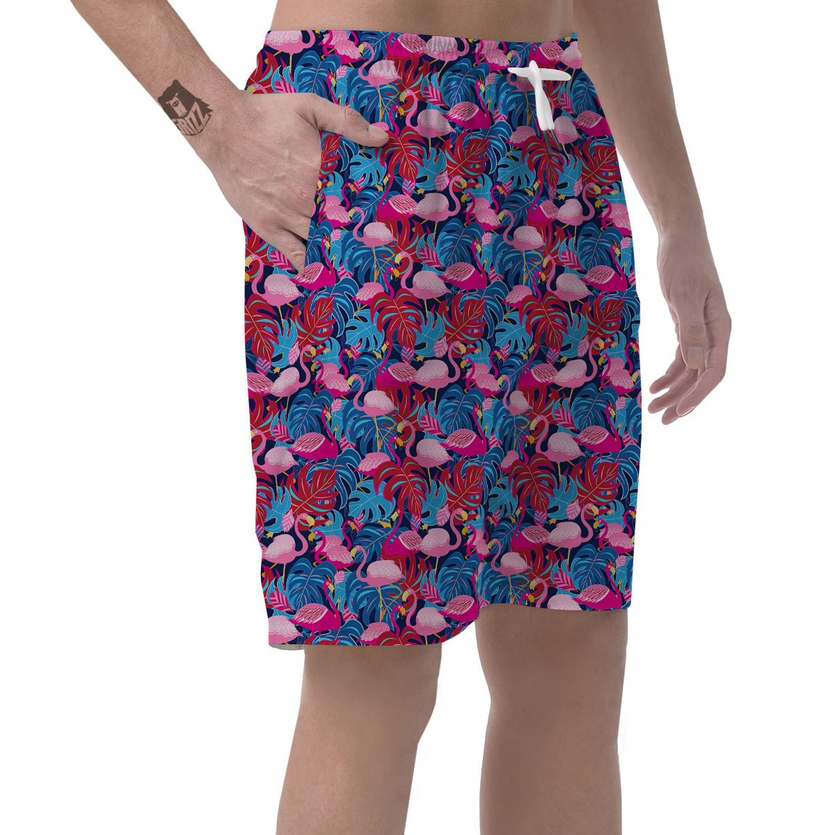 Tropical Blue And Pink Flamingo Print Men's Shorts-grizzshop