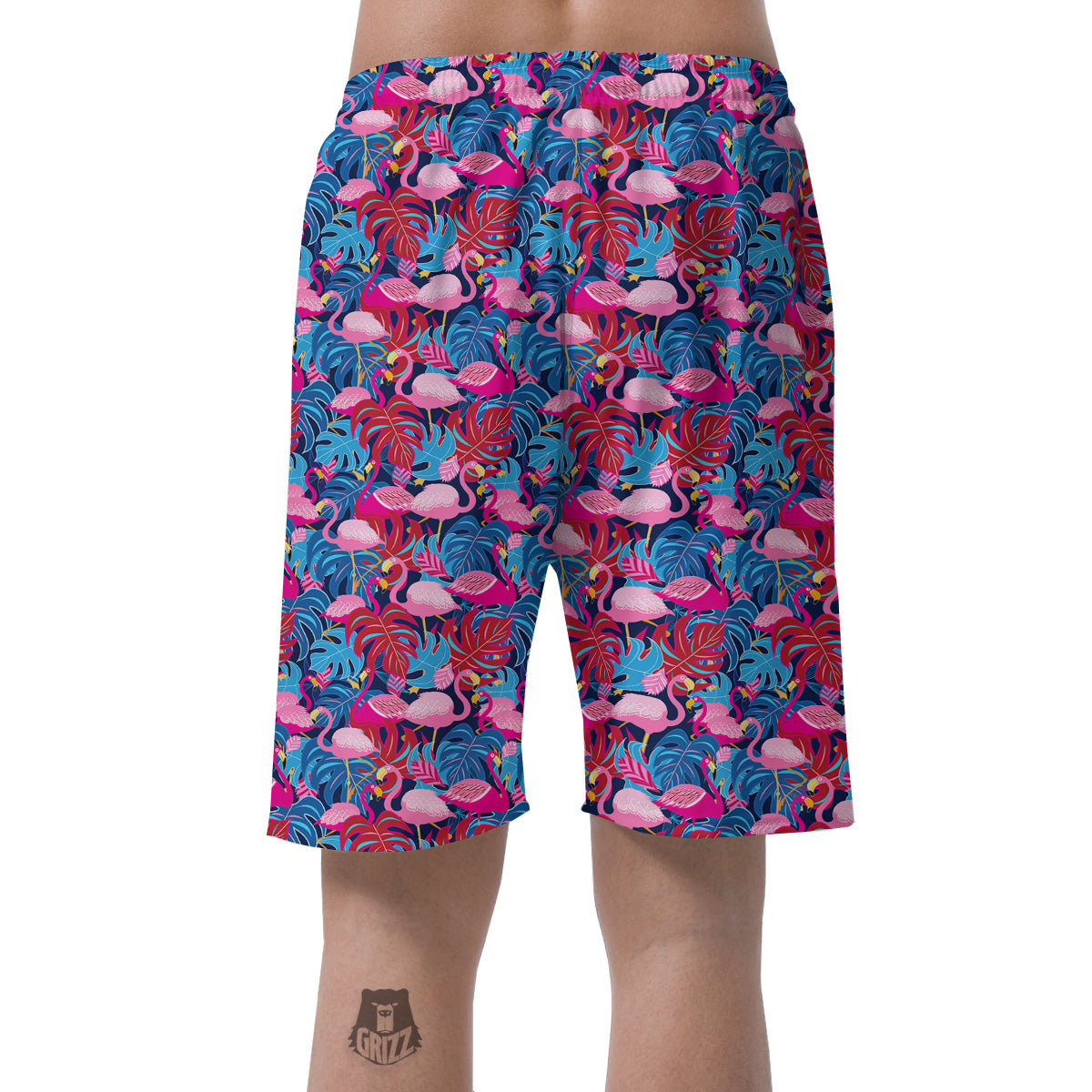 Tropical Blue And Pink Flamingo Print Men's Shorts-grizzshop